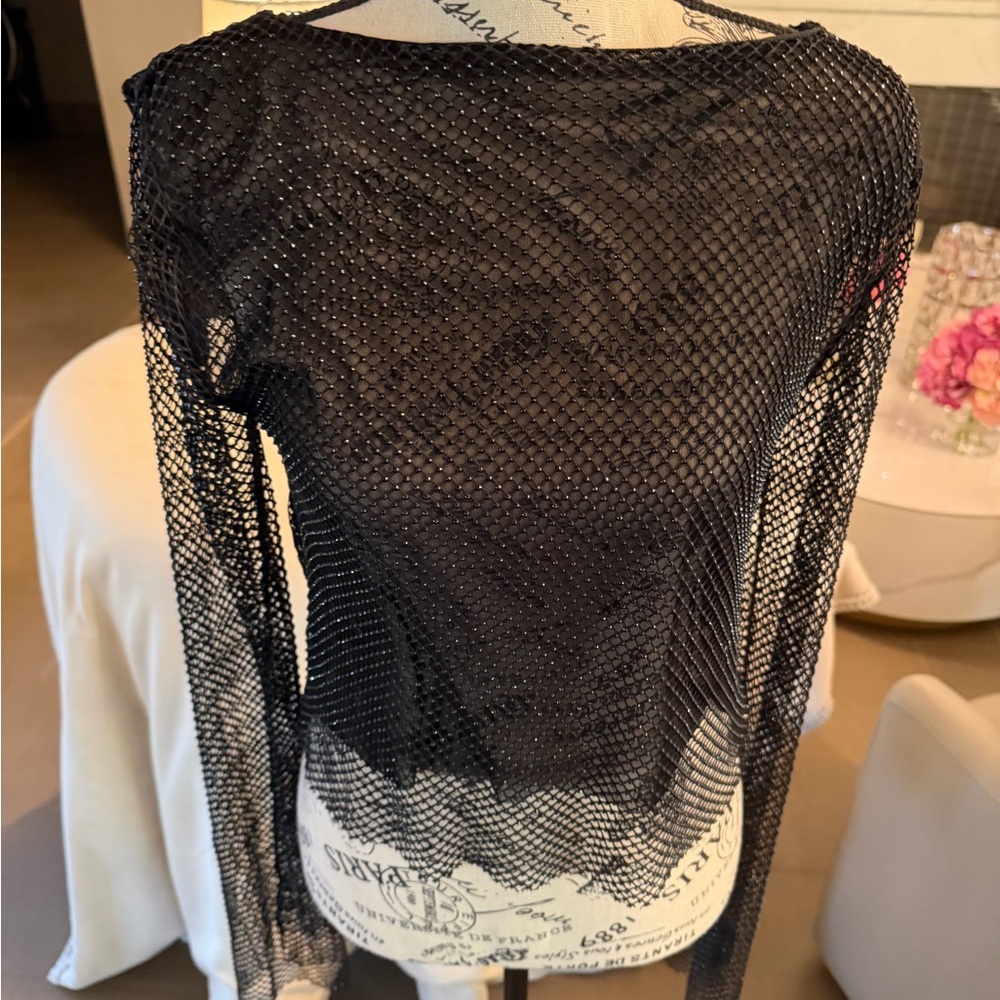 ๐ Forever 21 Luxe XX1 ~ Sparkly Black Mesh Blouse - Picture 9 of 17